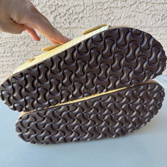 Birkenstock Arizona Big Buckle Raffia Sandal Women’s 40EU or 9US Natural Texture - Picture 8 of 12